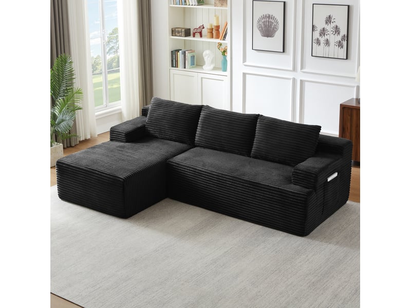 Canapé d'angle l convertible 238 x 94 x 66 cm – noir – velours côtelé – confort cloud – 4 places - Conforama B