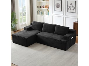 Canapé d'angle l convertible 238 x 94 x 66 cm – noir – velours côtelé – confort cloud – 4 places