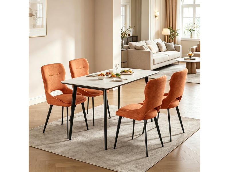  Chaises de salle à manger lot de 4 avec accoudoirs et patins réglables  - chenille métal orange  - Conforama B