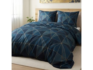 Parure housse de couette 260x240cm + 2 taies motif géométrique bleu 100% microfibre - kamel