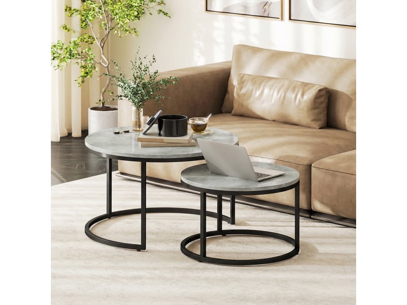  Lot de 2 tables basses gigognes empilable design pieds industriel en métal gris  - Conforama A