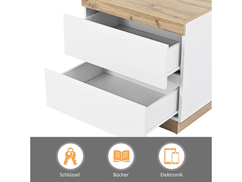  Table de chevet,55x40x55 cm,2 tiroirs,panneau de particules,blanc et chêne  - Conforama E