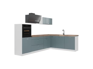 Vicco cuisine en angle, bleu-grisblanc, 287 x cm sans plan de travail