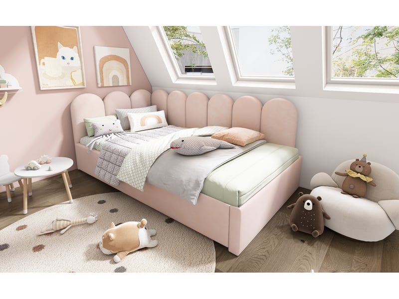  Lit banquette gigogne 90x200 cm avec tiroir lit secondaire - style contemporain - velours rose - sans matelas  - Conforama C