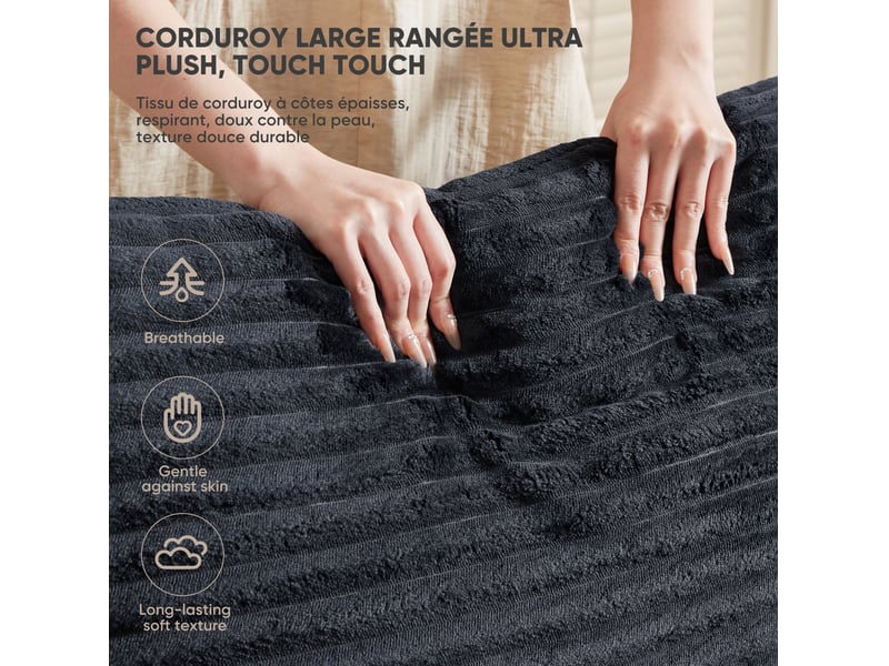  Canapé d'angle modulable 3 places convertible en couchage d'appoint, 3 modules en velours côtelé noir et bleu  - Conforama E