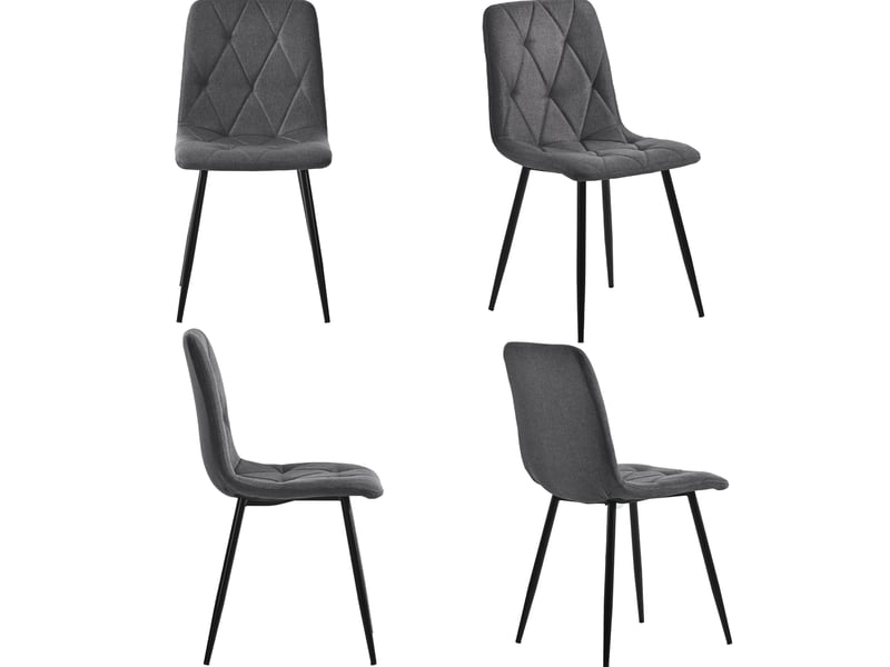  Lot de 4 chaises salle à manger, assise revêtement lin gris, design chevrons, structure métal noir, dossier ergonomique  - Conforama A