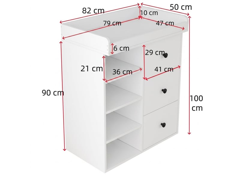  Table à langer 2 en 1 avec tiroirs de rangement, 82x50x100 cm, commode à langer blanche, sans matelas à langer  - Conforama C