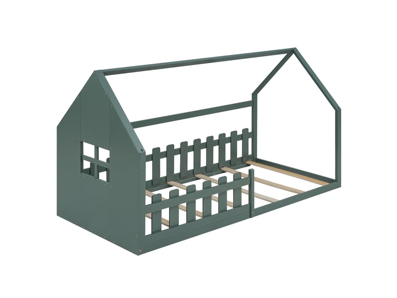  Lit cabane enfant 90x200 cm en pin et mdf, vert, sans matelas  - Conforama R