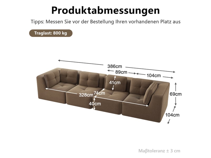 Canapé modulable, canapé 4 places – en velours côtelé, sans montage, marron, assise profonde, sans cadre, base antidérapante - Conforama D