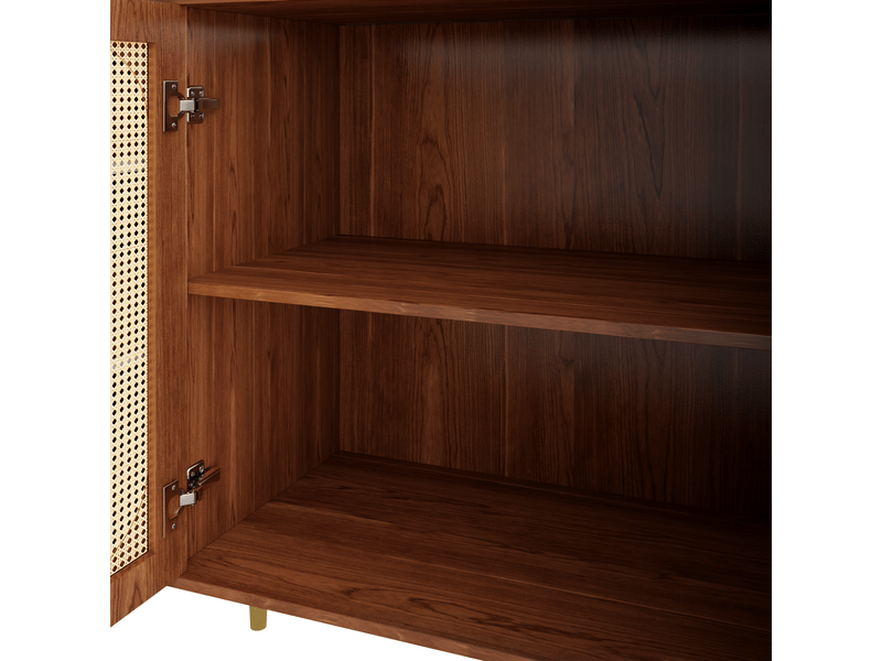  Buffet en rotin 160 cm meuble de rangement avec tiroirs et portes mdf marron pour salon cuisine  - Conforama W