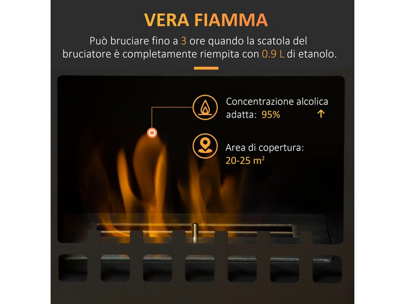  Cheminée en métal au bioéthanol, autonomie de 3 heures, réservoir de 0,9 l, surface de chauffe de 25 m², dimensions : 41 x 25 x 54 cm, noire  - Conforama D