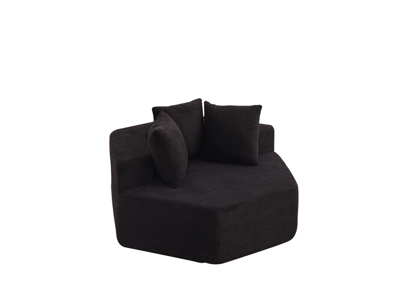 Fauteuil pouf modulaire hexagonal 1 place avec 3 coussins et dessous antidérapant en chenille noire - Conforama A
