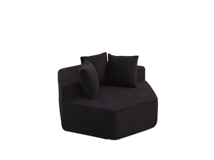 Fauteuil pouf modulaire hexagonal 1 place avec 3 coussins et dessous antidérapant en chenille noire