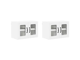 Meuble mural de cuisine, cabinet en verre mural 2 pcs blanc bois d'ingénierie shl6271