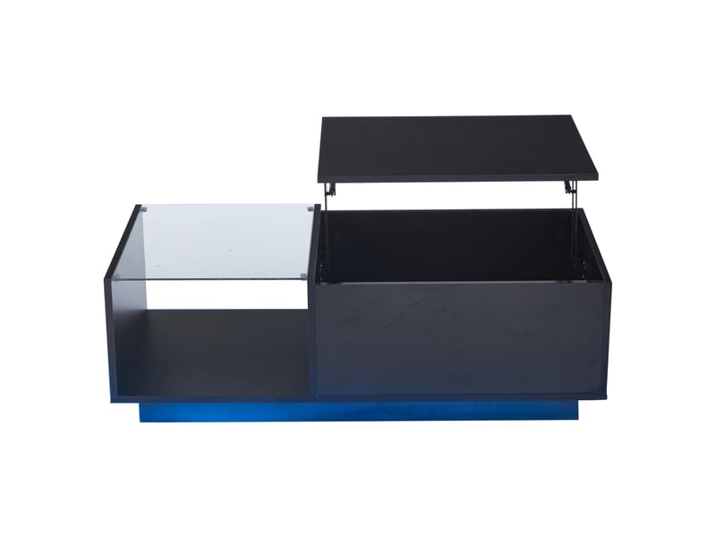  Table basse relevable noire avec led et rangement caché, 100x50x33 cm, panneaux de particules, finition brillante  - Conforama W