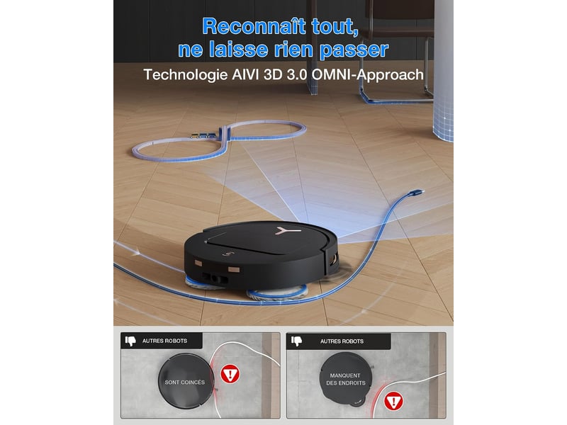  ECOVACS DEEBOT T50 Pro Omni Gen3 Care Kit Robot Aspirateur Laveur,25kPa,AIVI 3D 3.0,Lavage 75°C,81mm 25kPa, AIVI 3D 3.0,Lavage 75°C - Conforama W