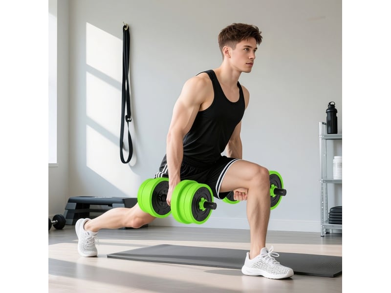  Set d'haltères réglables 20 kg vert en plastique, 4 en 1 avec poignées sécurisées pour pompes  - Conforama D
