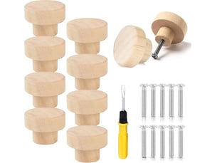 Pack de 10 boutons de porte en bois ronds, poignées pour tiroirs, commodes et meubles avec vis