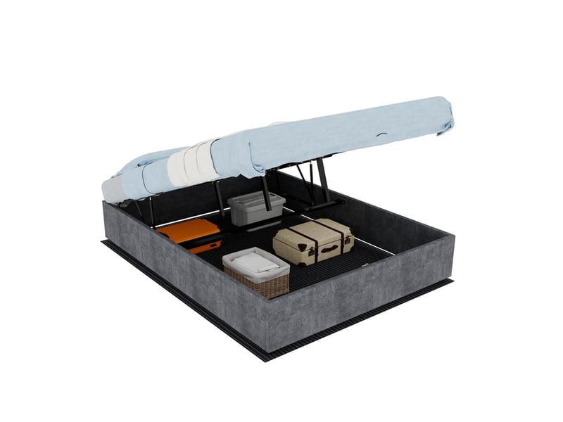  Lit coffre 140x200 cm avec matelas gris en tissu velours et métal  - Conforama A