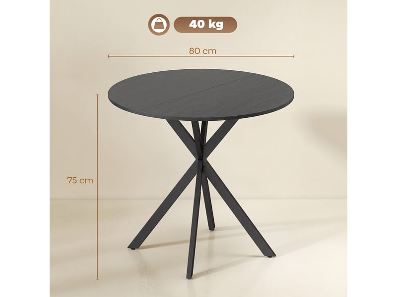  Table à manger ronde 2 personnes en acier et mélamine noir ø 80 x h 75 cm  - Conforama C