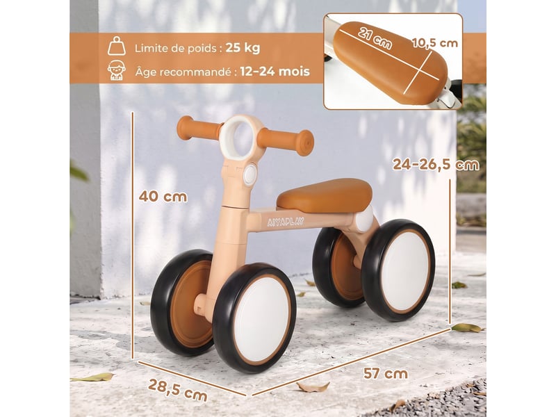  Draisienne bébé 1-2 ans pliable, cadre léger en aluminium, siège guidon réglables, pneus silencieux, 57x28,5x40cm, rose  - Conforama E