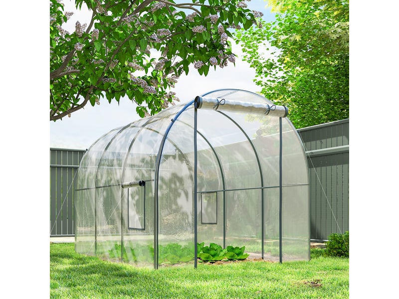  Serre de jardin tunnel 6 m² 3l x 2l x 2h m châssis tubulaire renforcé porte zippée 2 fenêtres enroulables - transparent  - Conforama D