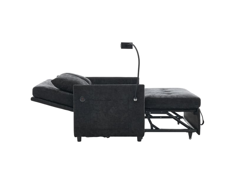  Fauteuil convertible 1 place avec usb et support tablette  - métal, tissu lin brossé noir 109 × 72 × 83,5 cm  - Conforama E