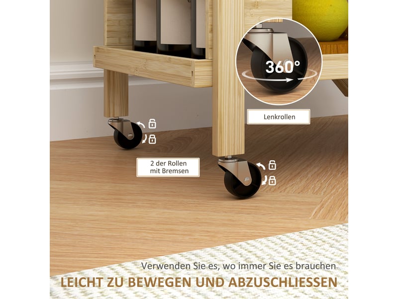  Desserte de cuisine pliante à 2 niveaux avec casier à vin et roulettes pour cuisine, salon, bureau, 66×40×70 cm  - Conforama E