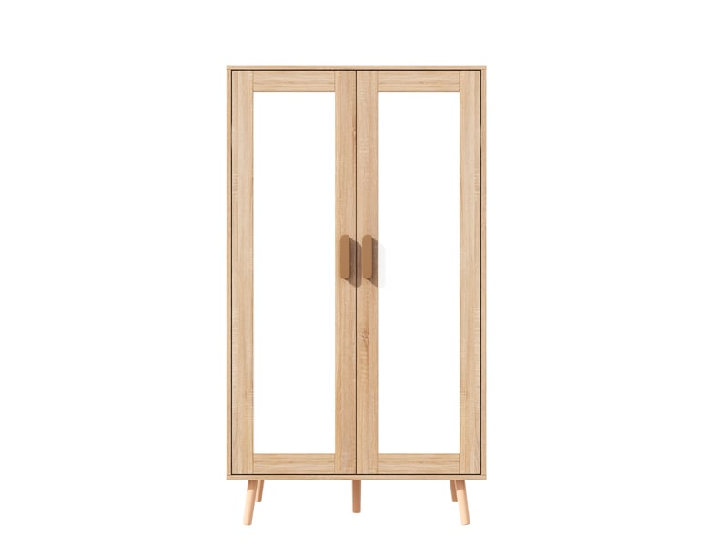 Armoire 2 portes avec penderie, rangement compact pour chambre et chambre d’enfant, finition blanc et effet bois naturel, meuble moderne et pratique, design moderne OPULERANE TRADING LTD - Conforama A