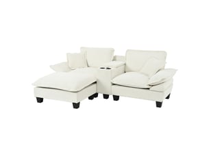Canapé d'angle réversible convertible <strong>KORFEE</strong> <strong></strong> 3 places Tissu beige avec coffre de rangement