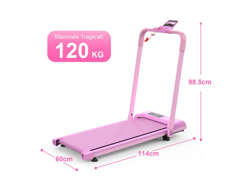  Tapis de course pliable 112,5x50x93,5 cm rose en acier, 3 en 1 marche, bureau et course avec inclinaison  - Conforama C