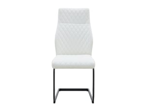 Chaises de salle à manger 2 pièces motif losange blanc, dossier haut et assise rembourrée, piètement métal noir antidérapant et résistant pour restaurant