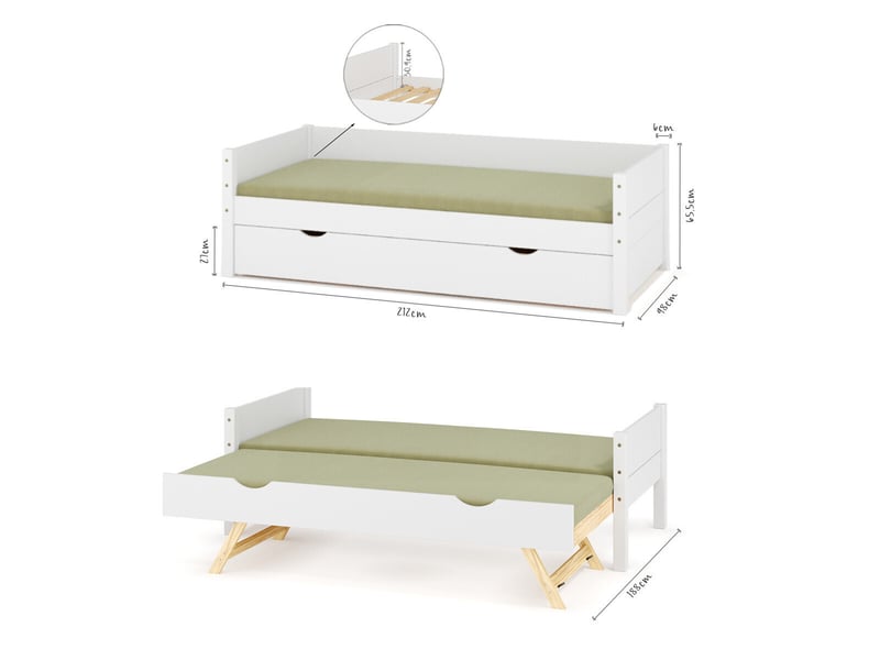 Lit banquette gigogne 90x200 cm louw bois naturel Louw - Conforama D