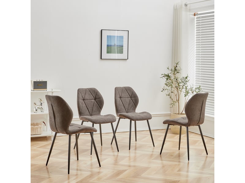  Lot de 4 chaises - chaise de salle à manger vintage en forme de diamant - chaise en lin - pieds en métal(brun) Grand-house - Conforama D