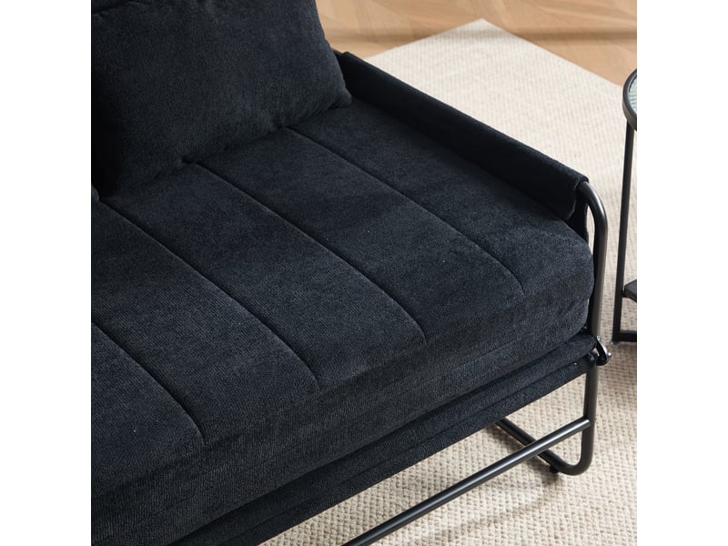 Canapé convertible 2 places noir, canapé-lit avec rangement intégré et cadre métal industriel, tissu chenille pour salon ou bureau - Conforama W