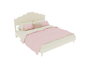 Lit 160x200 cm tête de lit géométrique, métal, beige sans matelas