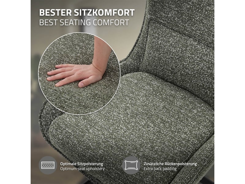  Ml-design lot de 2 chaises salle à manger pivotantes 360° en tissu bouclette vert, piètement étoile en acier, coussin lombaire intégré, siège rembourré confortable pour salon et cuisine, 120 kg  - Conforama D