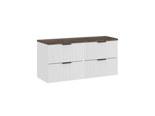 Ensemble de salle de bain noxera 120 cm – meuble sous vasque suspendu blanc alpin avec plan pour vasque effet bois épicéa