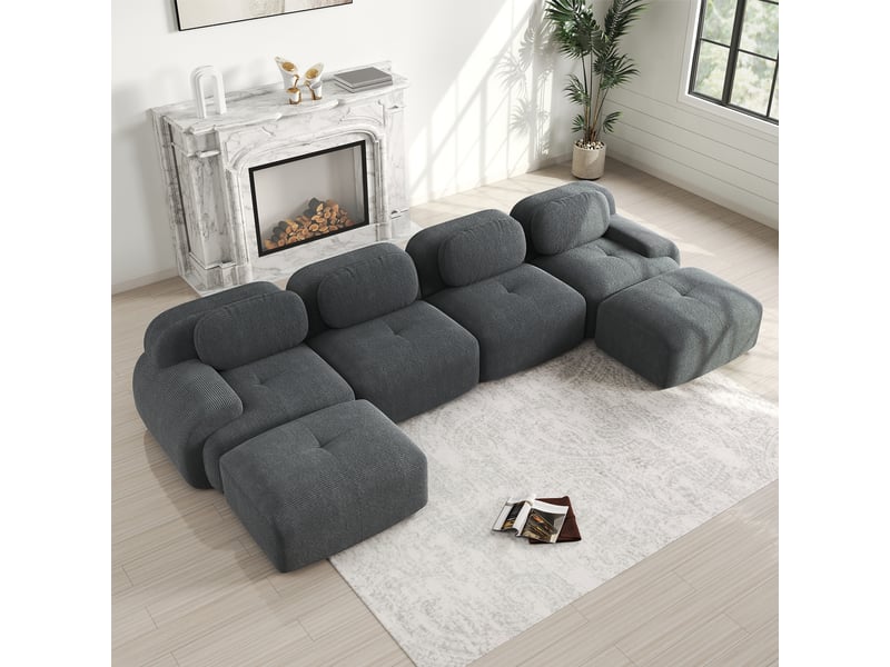 Canapé modulable, canapé de salon, en velours, gris, sans montage, sans structure, chambre, pour salon - Conforama R