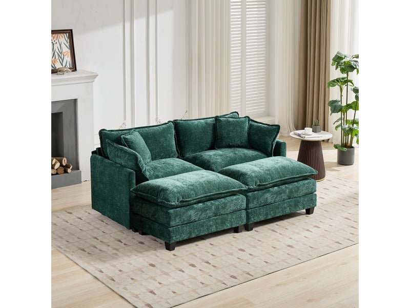  Canapé droit 2 places 195 × 75 × 84 cm en chenille vert, assise souple IKSETERA TRADING LTD - Conforama B