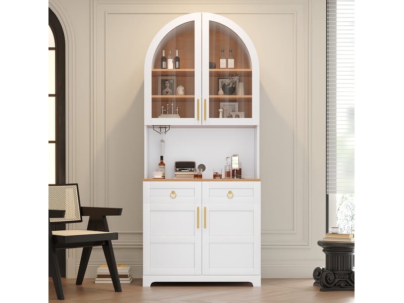  Buffet haut 80x40x180 cm avec led et prises usb,4 portes et 2 tiroirs coloris blanc  - Conforama D