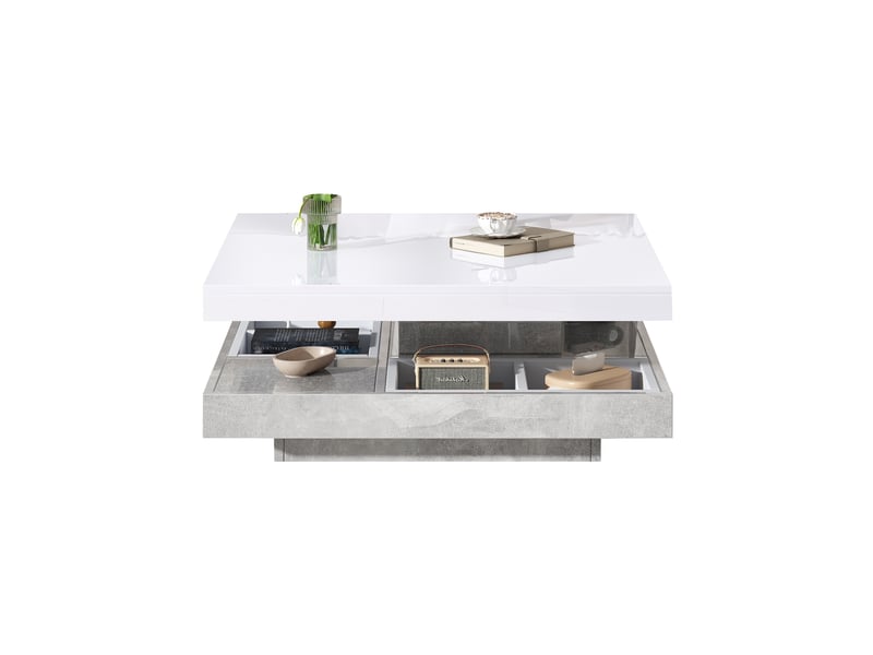  Table basse avec plateau pivotant à 360 degrés et niche de rangement, finition brillante, pour salon, 70 × 70 × 36 cm  - Conforama A