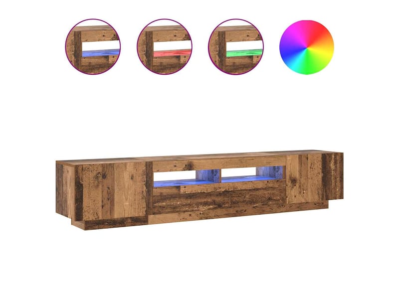  Meuble tv - banc tv - meuble de rangement avec lumières led vieux bois bois d'ingénierie  - Conforama D