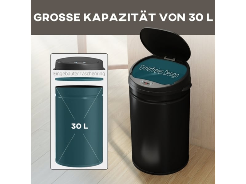 Poubelle à capteur 30 l en inox, sans contact, fermeture douce, pour cuisine hygiénique - Conforama D