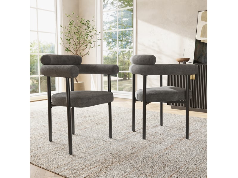  Lot de 6 chaises de salle à manger 70x62x85 cm, gris foncé, structure métallique, style moderne, avec accoudoirs  - Conforama E