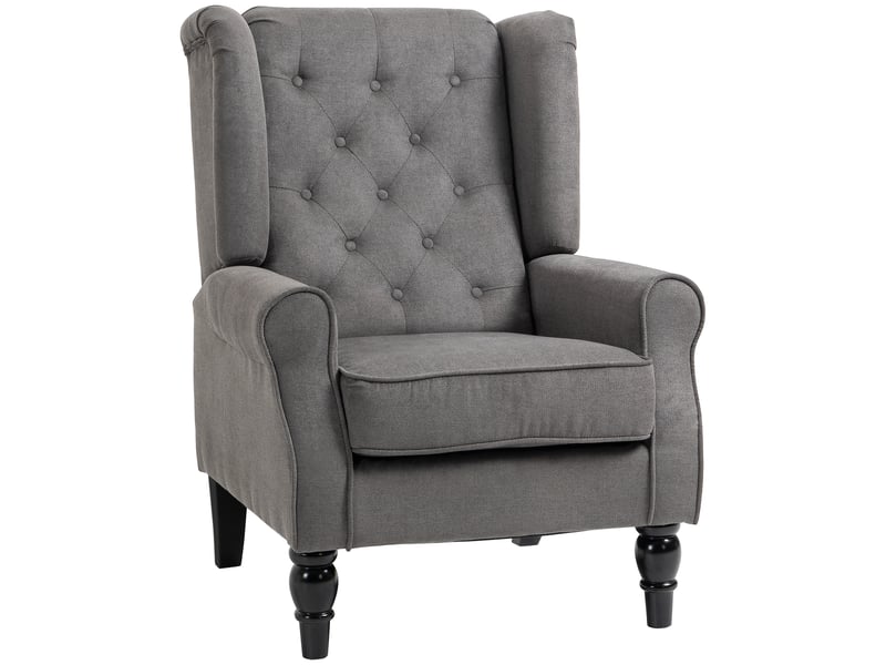  Fauteuil de salon, fauteuil d'appoint mi-siècle moderne en velours avec dossier haut capitonné à oreilles, gris  - Conforama B