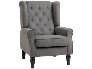 Fauteuil de salon, fauteuil d'appoint mi-siècle moderne en velours avec dossier haut capitonné à oreilles, gris