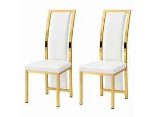 Chaises de salle à manger minimalistes, lot de 2, pu blanc et métal doré, h109 cm