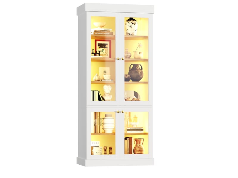  Armoire haute vitrine avec éclairage led blanc 160 x 40 x 180 cm  - Conforama B