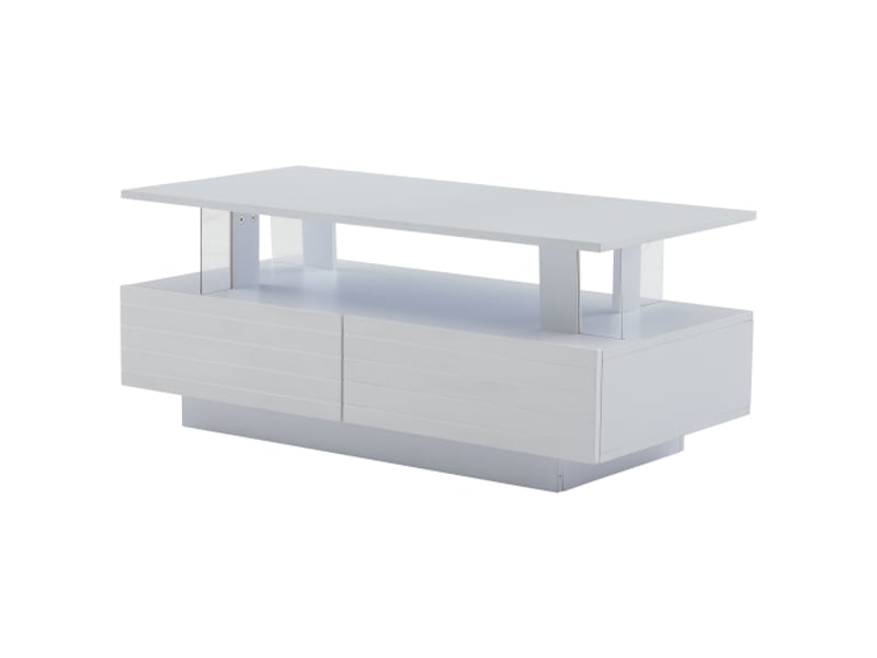  Table basse brillante - led contrôle app bluetooth &amp; 2 tiroirs - blanc - idéal soiréebureau 100x50x42cm - Conforama A